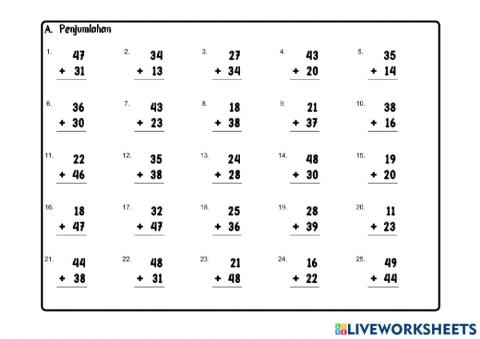 Penjumlahan 2 dengan 2 Bilangan (Acak) A