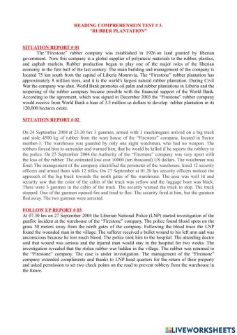 Reading comprehension test - 3 “rubber plantation”