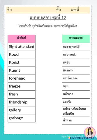 แบบฝึกคำพื้นฐานภาษาอังกฤษ ป.6 ชุดที่ 12