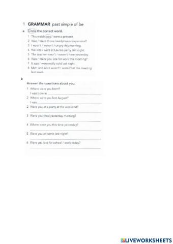 Past Simple: WAS-WERE