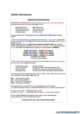Zaimki dzierżawcze - używanie