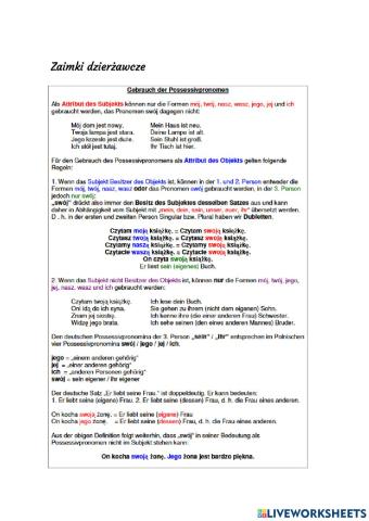 Zaimki dzierżawcze - używanie