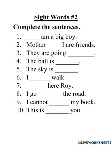 Preprimer Sight Word Sentences