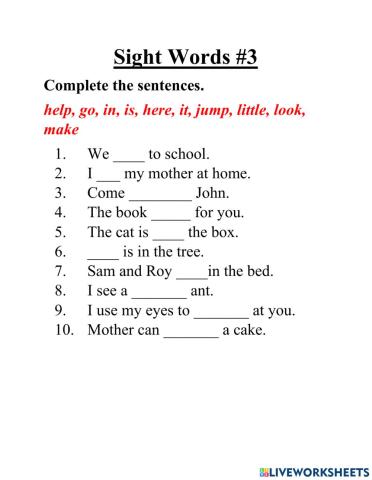 Preprimer Sight Word Sentences