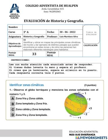 Evaluación de Historia y Geografía