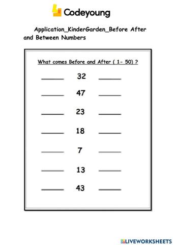 Before after between numbers