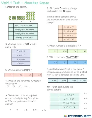 Unit 1 Test - Whole Number Sense