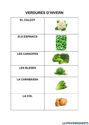 VERDURES D'HIVERN: RELACIONA LA IMATGE AMB EL SEU NOM