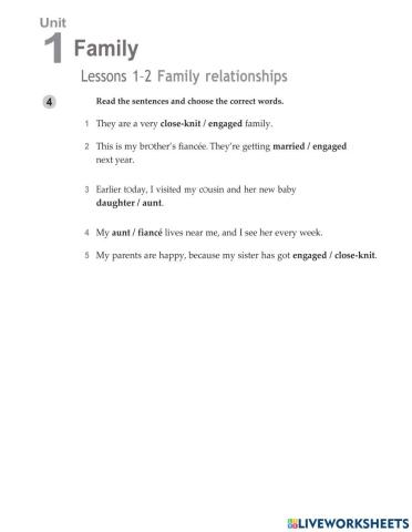 Unit 1 Family Workbook 4