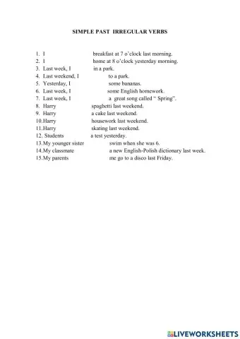 Simple past irregular verbs