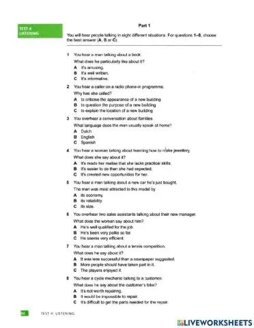 Practice Test Plus - Test 4 Listening Paper