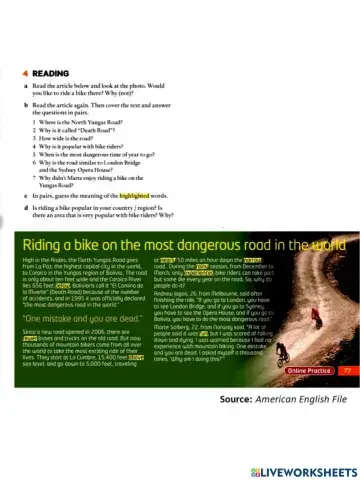 The most dangerous road Reading