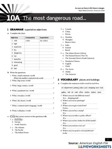 The most dangerous road (Exercises)