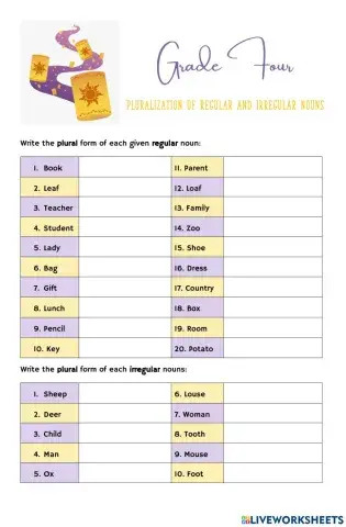 Online Quiz for Grade 4 - Pluralization of Regular and Irregular Nouns