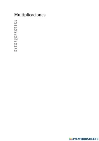 Multiplicaciones tabla del 1 al 10