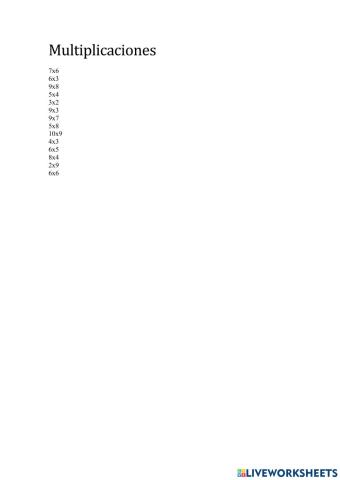 Multiplicaciones tabla del 1 al 10