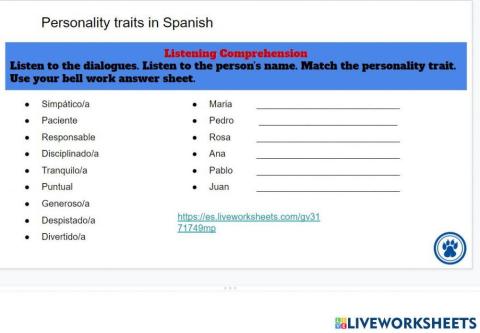 Personality traits in Spanish