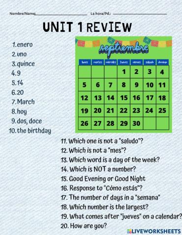 Spanish 1 Unit 1 Review