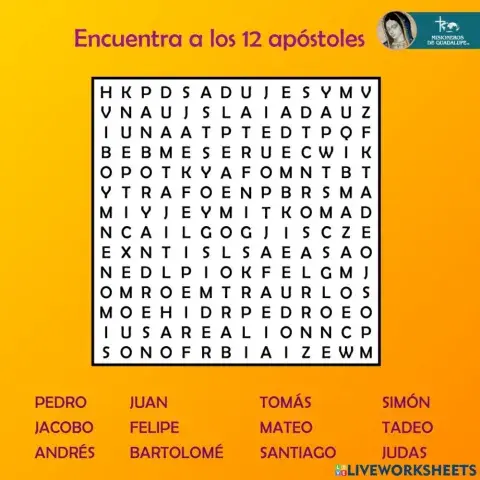 Sopa de Letra de los 12 Apóstoles