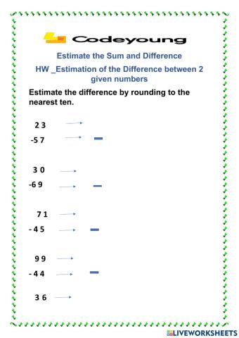 Estimation of the Difference between 2 given number