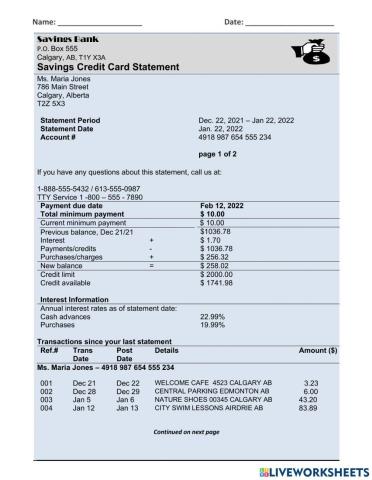 4.3 Reading a Credit Card Statement