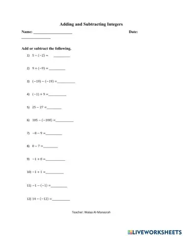 Adding and subtracting integers