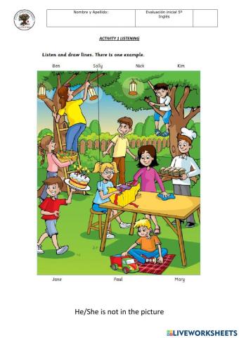 Evaluación Inicial Listening Inglés 5º Primaria