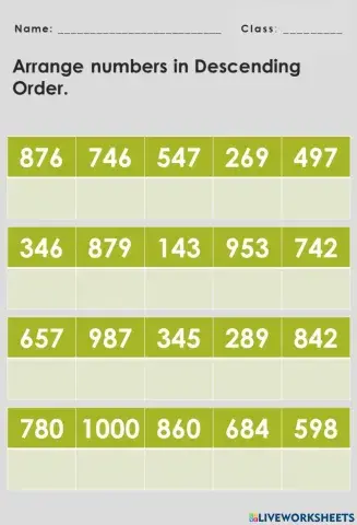 Arrange Numbers up to 1000 in Descending Order