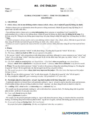 Viet Teacher - S7 - Week 5 - U2 - Grammar 2