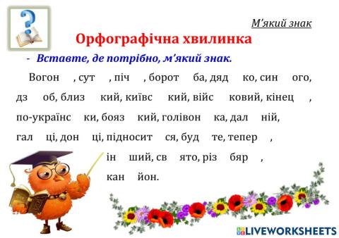 Орфографічна хвилинка. М'який знак
