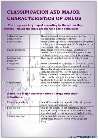 Classification and major characteristics of drugs