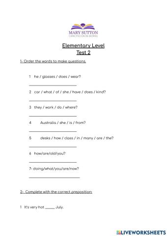 Elementary Level- Test 2