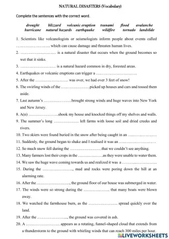 Natural Disasters (Vocabulary)