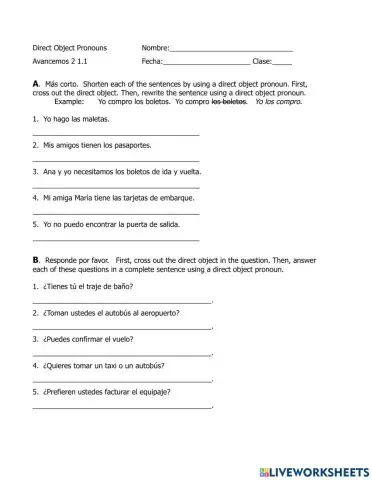 Direct Object Pronouns and Air Travel Vocabulary