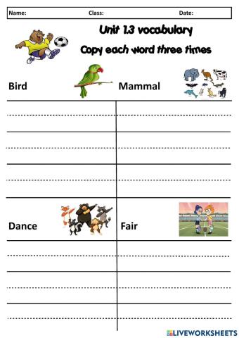 ESL Vocabulary Unit 1.3