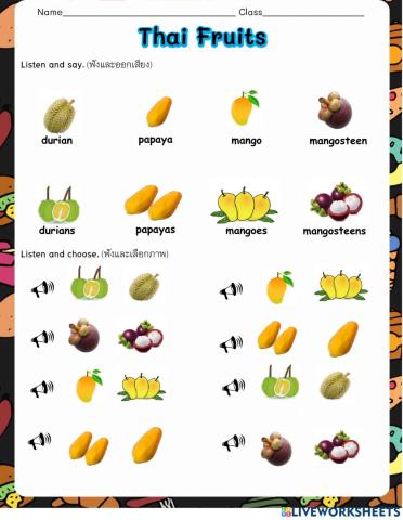 Thai Fruits - Reading Words