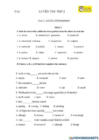 Ta9- unit 1 local environment- test 2