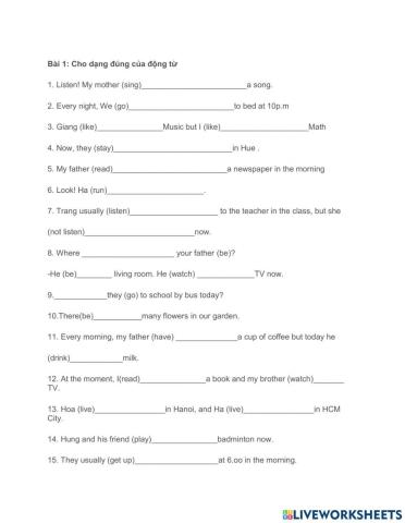 Bài tập tổng hợp thì hiện tại đơn và hiện tại tiếp diễn