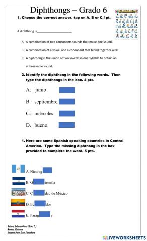 Dipthongs in Spanish alphabet