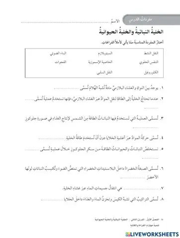 مفردات الخلية النباتية والحيوانية