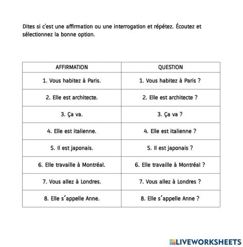 Intonation question - affirmation 2