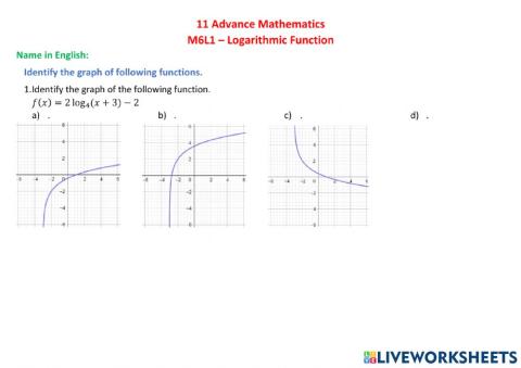 11 Advance Mathematics M6L1 – Logarithmic Function