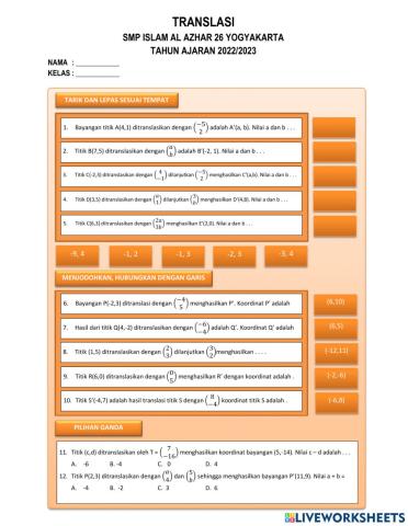 Latihan Soal Translasi