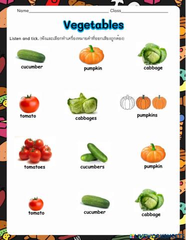 Vegetables-Reading words
