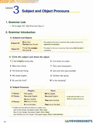 Subject and Object pronounce