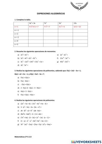 Expresiones algebráicas
