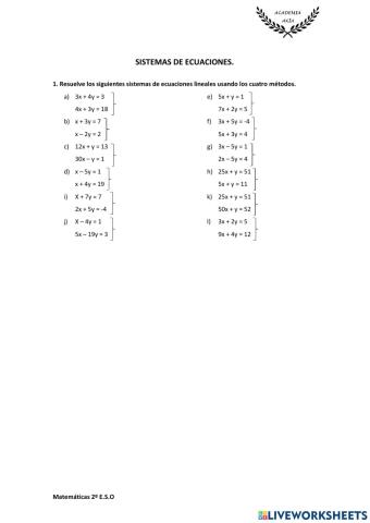 Sistemas de ecuaciones