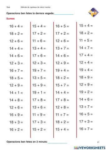 Càlcul mental sumes 6e