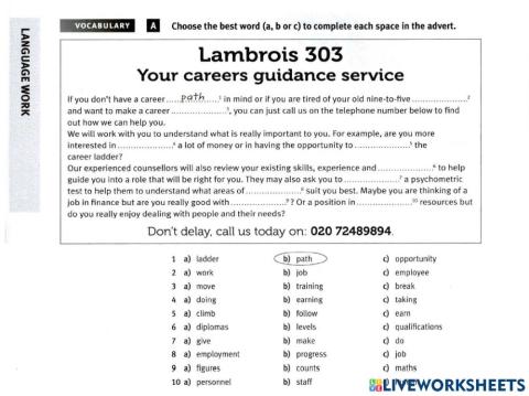 Career pre-intermediate vocabulary