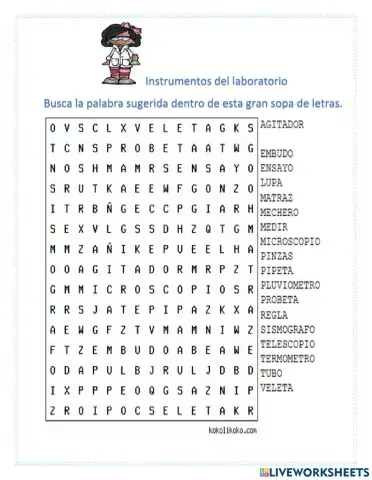 Instrumentos del laboratorio-sopa de letras